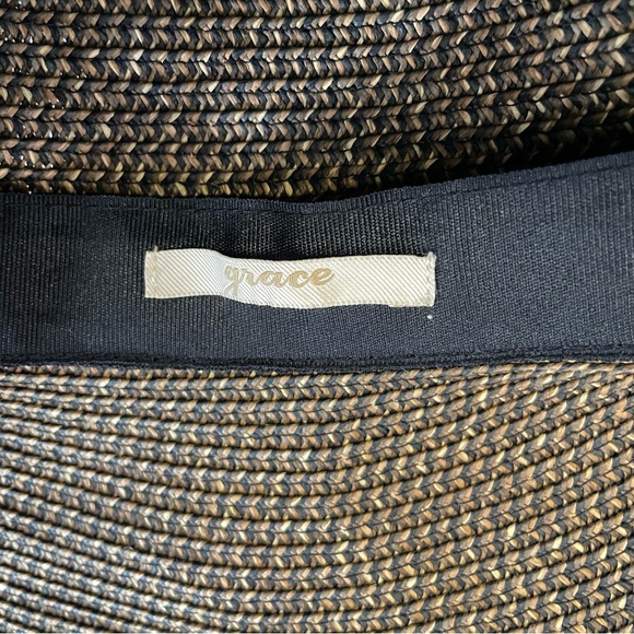 GRACE HATS black-lace covered wide-brim tan paper sun shade hat - Picture 4 of 7